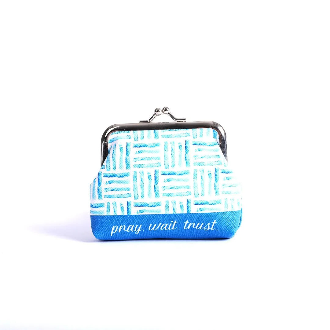 COIN PURSE PRAY WAIT TRUST BLUE