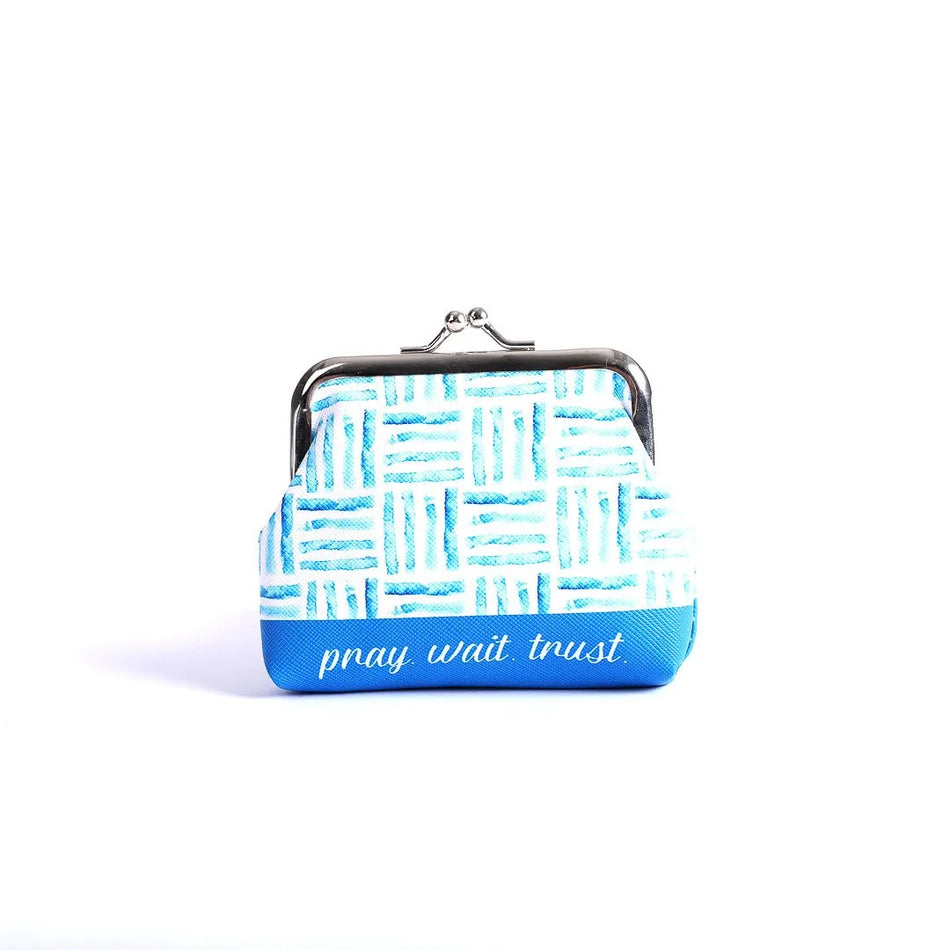 COIN PURSE PRAY WAIT TRUST BLUE