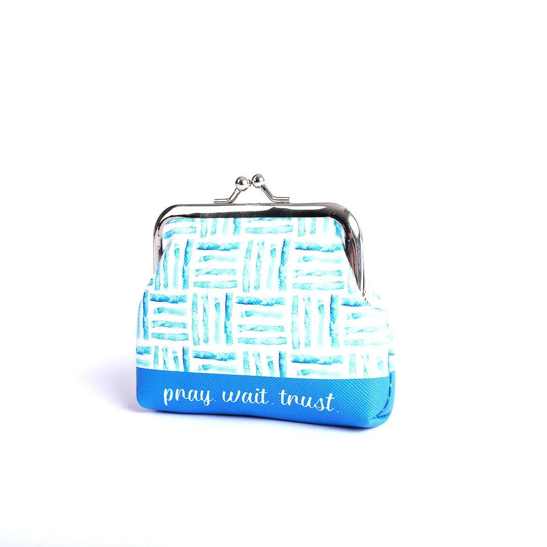 COIN PURSE PRAY WAIT TRUST BLUE
