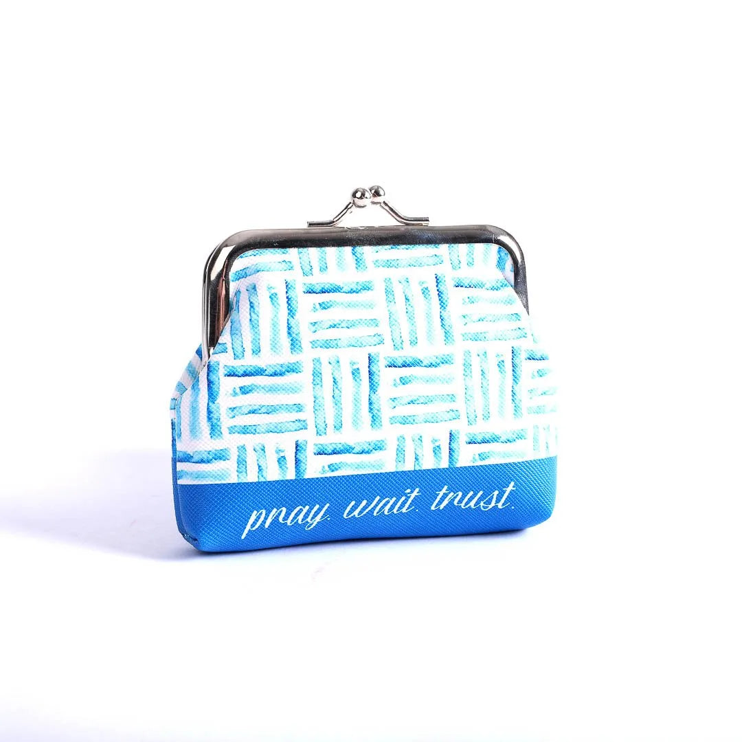 COIN PURSE PRAY WAIT TRUST BLUE