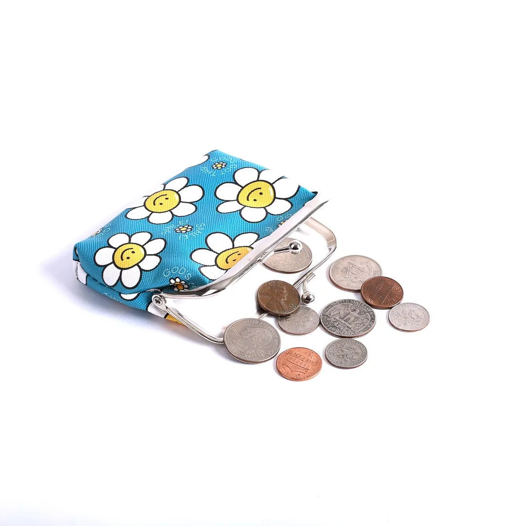 COIN PURSE SMILE DAISIES TEAL