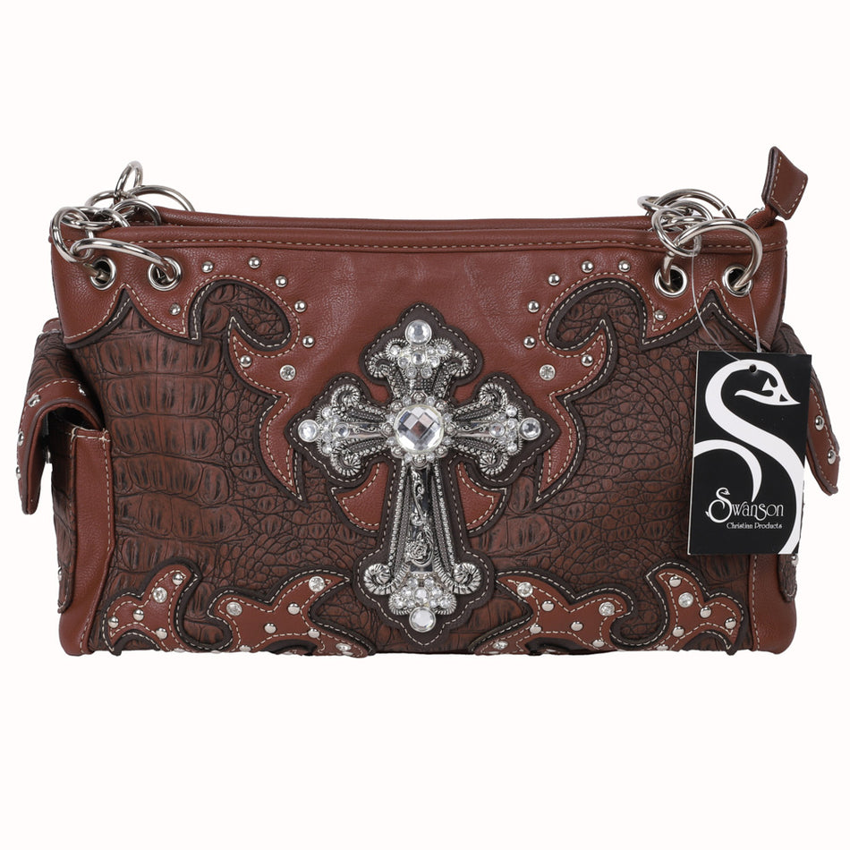 FASHION CONCEAL CARRY PURSE CROSS L.BROWN/DK.BROWN