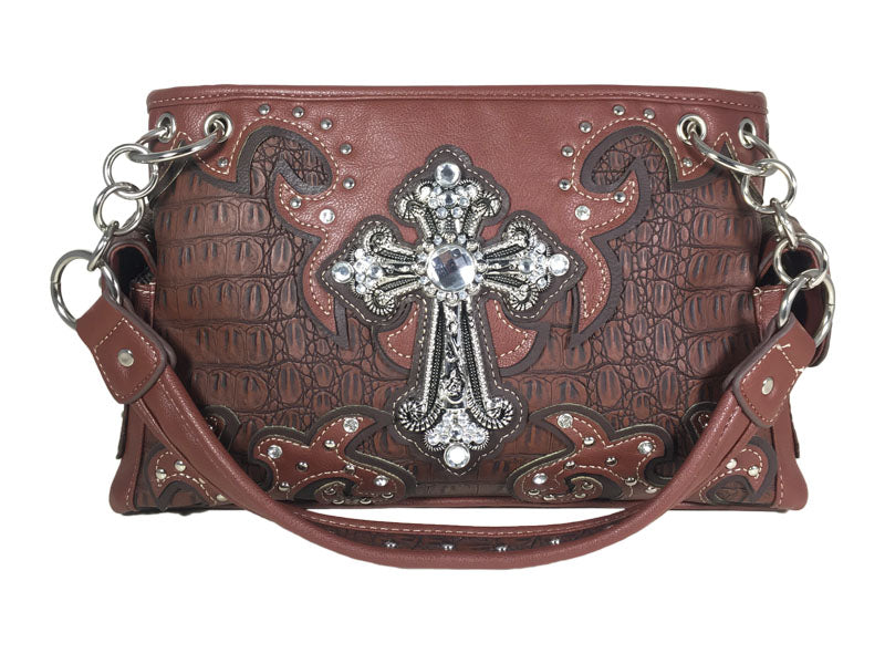 FASHION CONCEAL CARRY PURSE CROSS L.BROWN/DK.BROWN