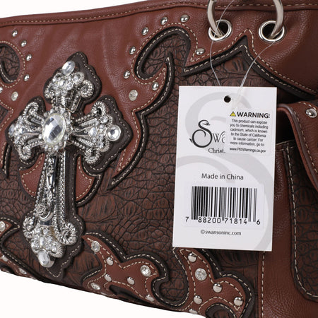 FASHION CONCEAL CARRY PURSE CROSS L.BROWN/DK.BROWN