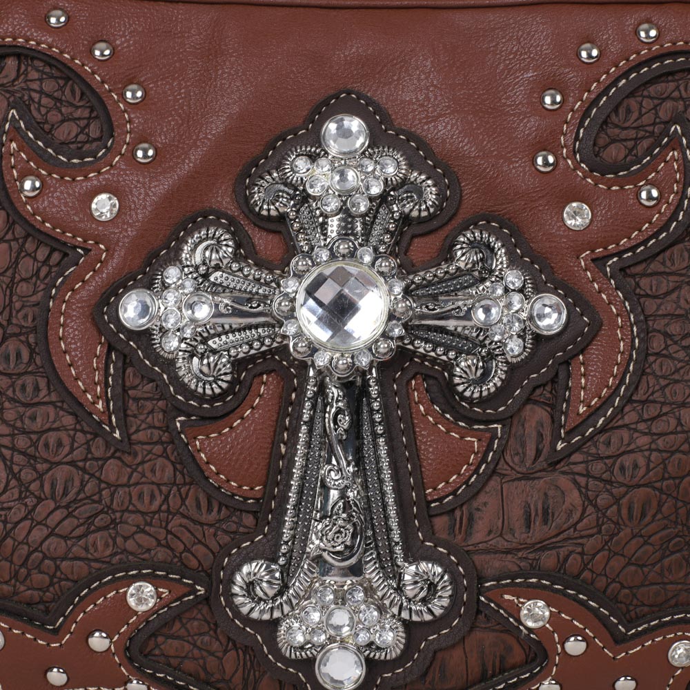 FASHION CONCEAL CARRY PURSE CROSS L.BROWN/DK.BROWN
