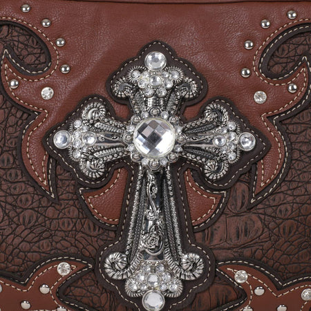 FASHION CONCEAL CARRY PURSE CROSS L.BROWN/DK.BROWN