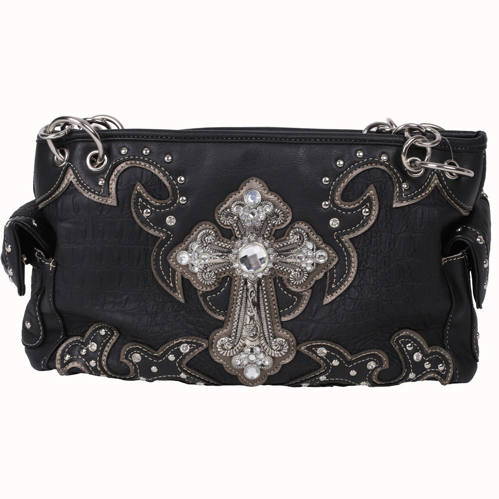 FASHION CONCEAL CARRY PURSE CROSS BLACK/PEWTER