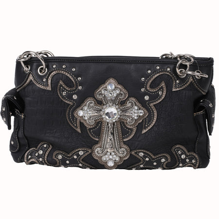 FASHION CONCEAL CARRY PURSE CROSS BLACK/PEWTER