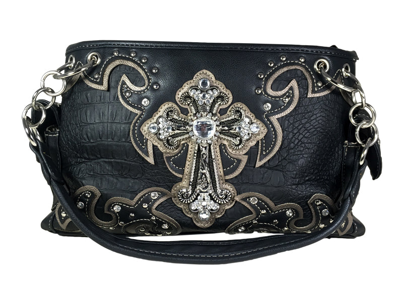 FASHION CONCEAL CARRY PURSE CROSS BLACK/PEWTER