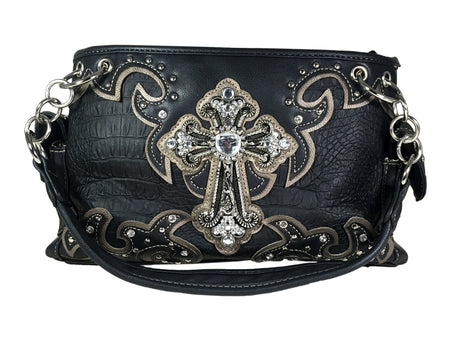 FASHION CONCEAL CARRY PURSE CROSS BLACK/PEWTER