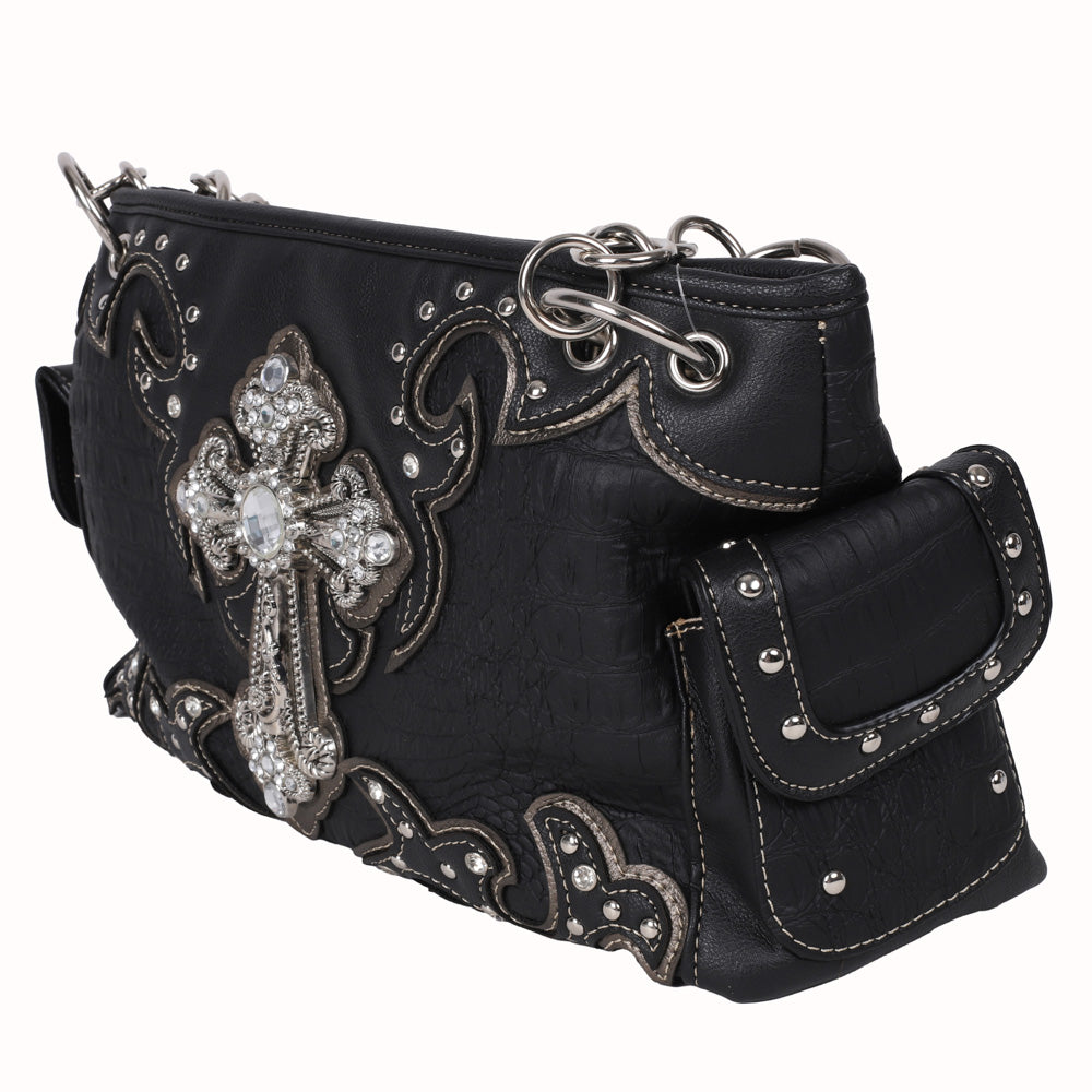 FASHION CONCEAL CARRY PURSE CROSS BLACK/PEWTER