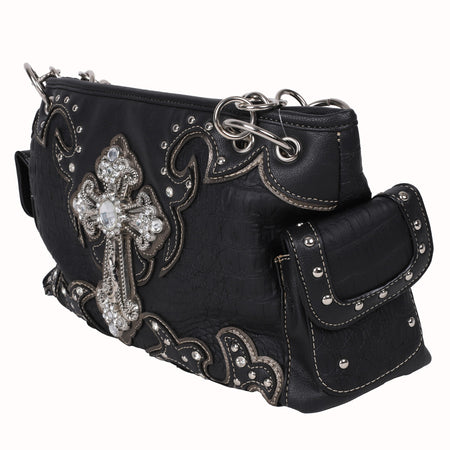 FASHION CONCEAL CARRY PURSE CROSS BLACK/PEWTER