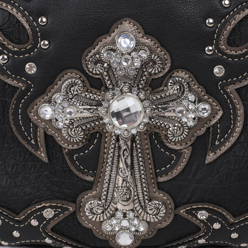 FASHION CONCEAL CARRY PURSE CROSS BLACK/PEWTER