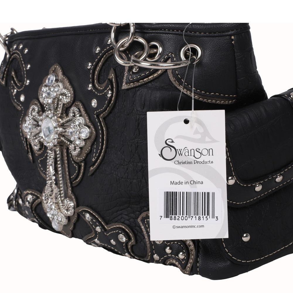 FASHION CONCEAL CARRY PURSE CROSS BLACK/PEWTER