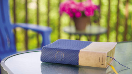 NIV Study Bible, Fully Revised Edition, Red Letter, Comfort Print – Leathersoft™, Navy/Tan, Thumb Indexed, product view 4
