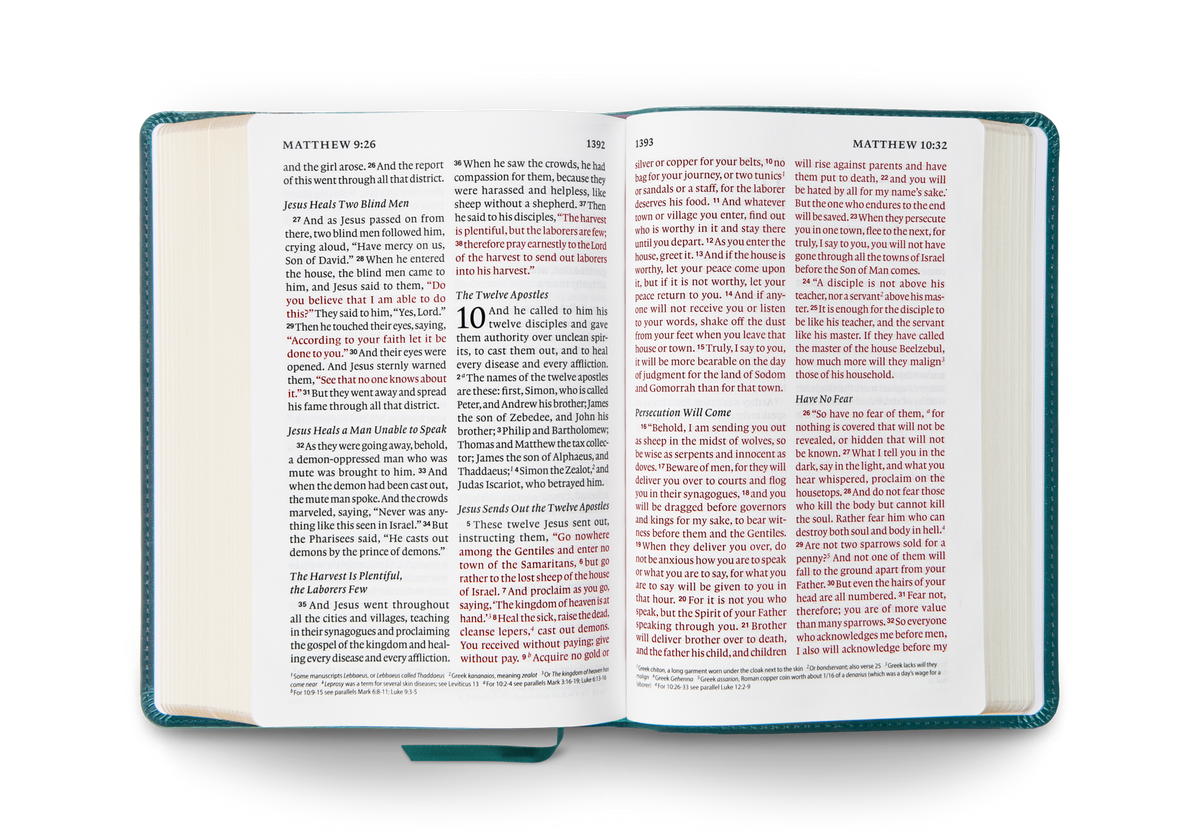ESV Giant Print Personal Size Bible, Red Letter – Leather, TruTone®, Deep Teal, Emblem Design by Crossway, product view 2