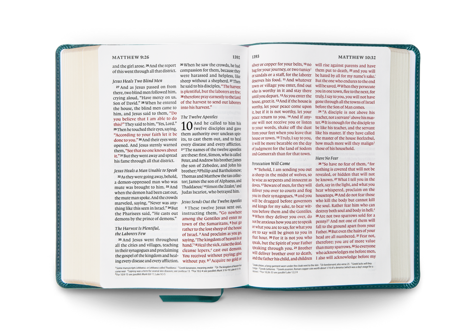 ESV Giant Print Personal Size Bible, Red Letter – Leather, TruTone®, Deep Teal, Emblem Design by Crossway, product view 2