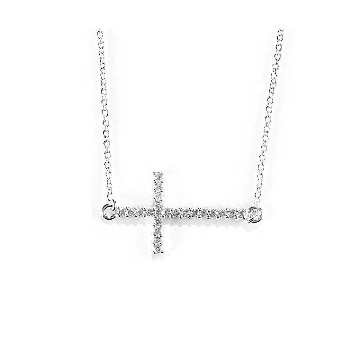 Sideways Cross Silver Plated Necklace by Dicksons