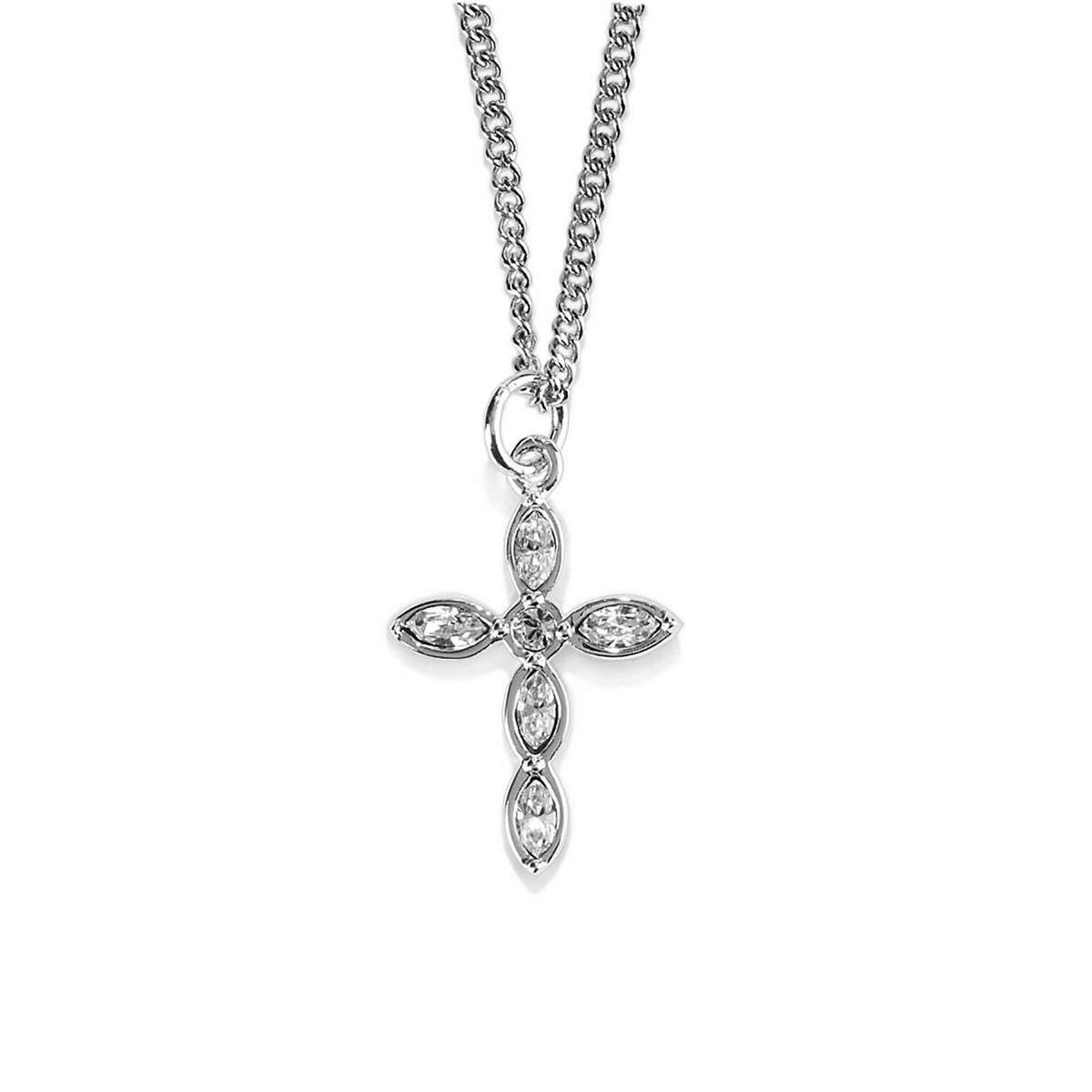 Necklace 6 Stone Cross with Oval Bale Silver Plated 18" Chn by Dicksons