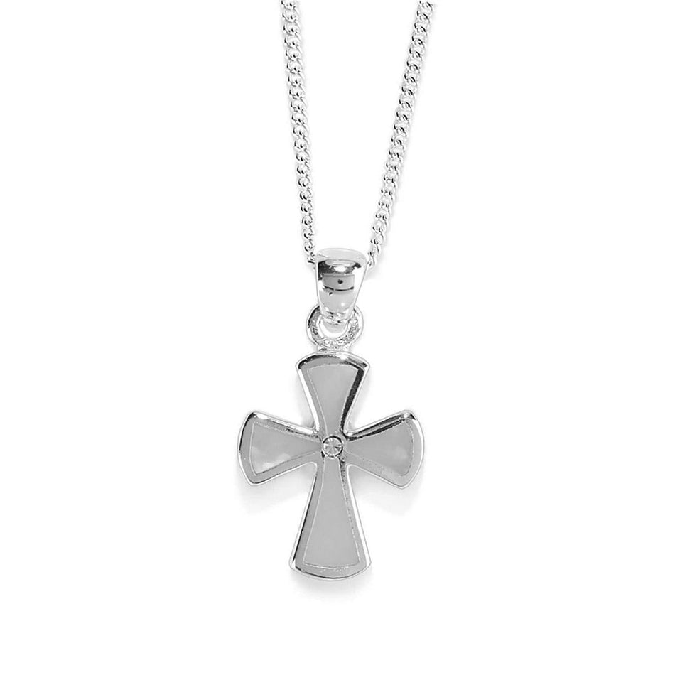 Necklace Silver Plated Small Pearlescent Mop Flare Cross Vbale by Dicksons