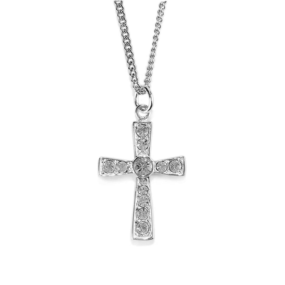 Necklace Silver Plated Flare Cross/stones 18" by Dicksons