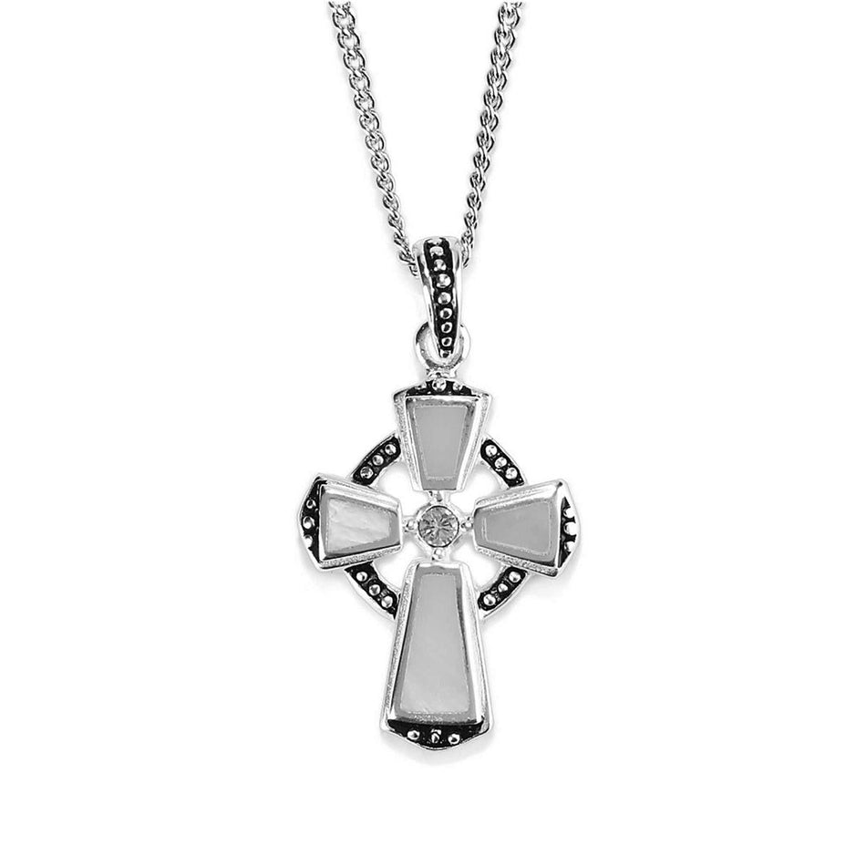 Necklace Silver Plated Celtic Pearlescentmop Cross Vbale 18 by Dicksons