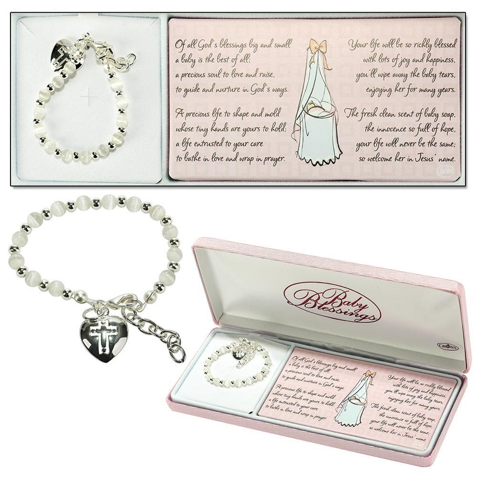 Bracelet Silver Plated Baby White/Heart/Cross-lbox by Dicksons