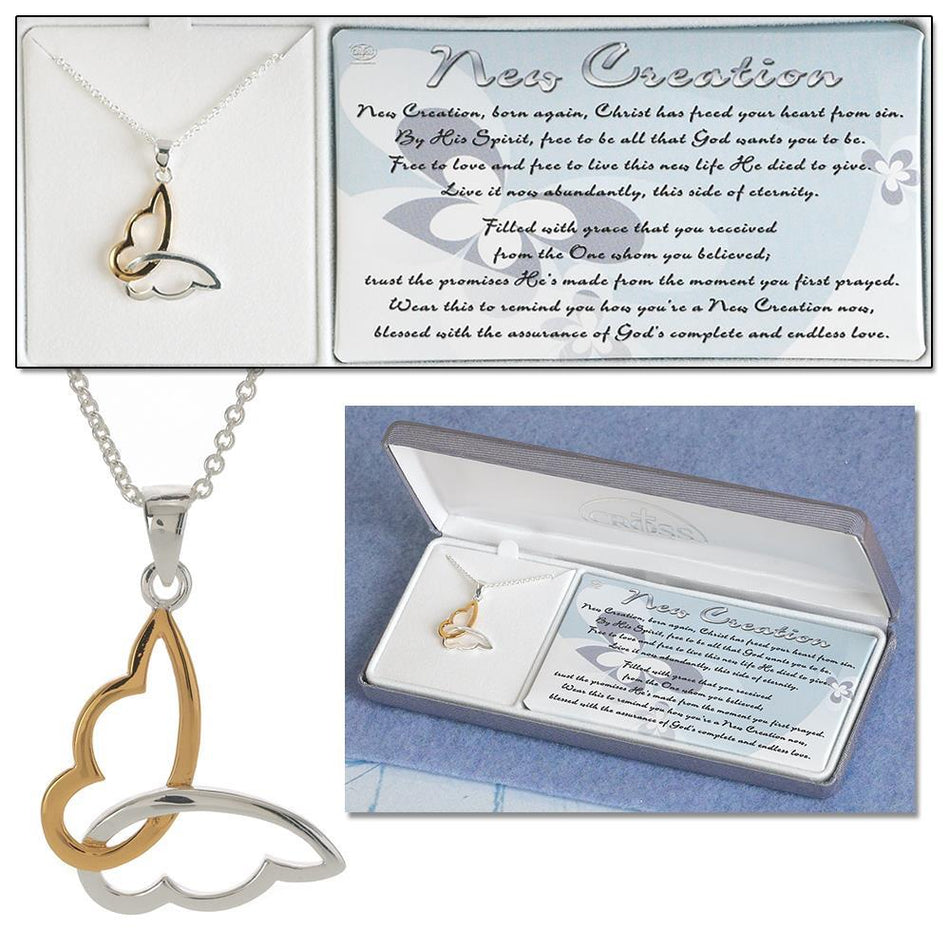 Necklace New Creation Butterfly Silver Plated/Gold Plated 18" Chn by Dicksons