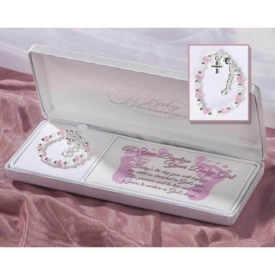 Bracelet Sterling Silver Baby White/pink Petal Cross by Dicksons