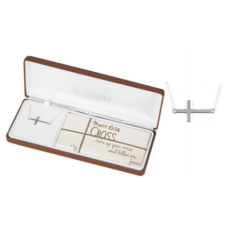 Necklace Silver Plated Matt 16:24 Cross-18"ch (73-2638P) by Dicksons