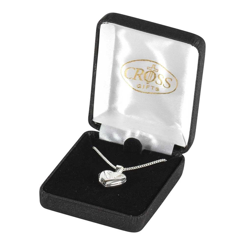 Heart Locket with Detailed Cross Design Silver-Plated 18-Inch Pendant Necklace by Dicksons, product view 3