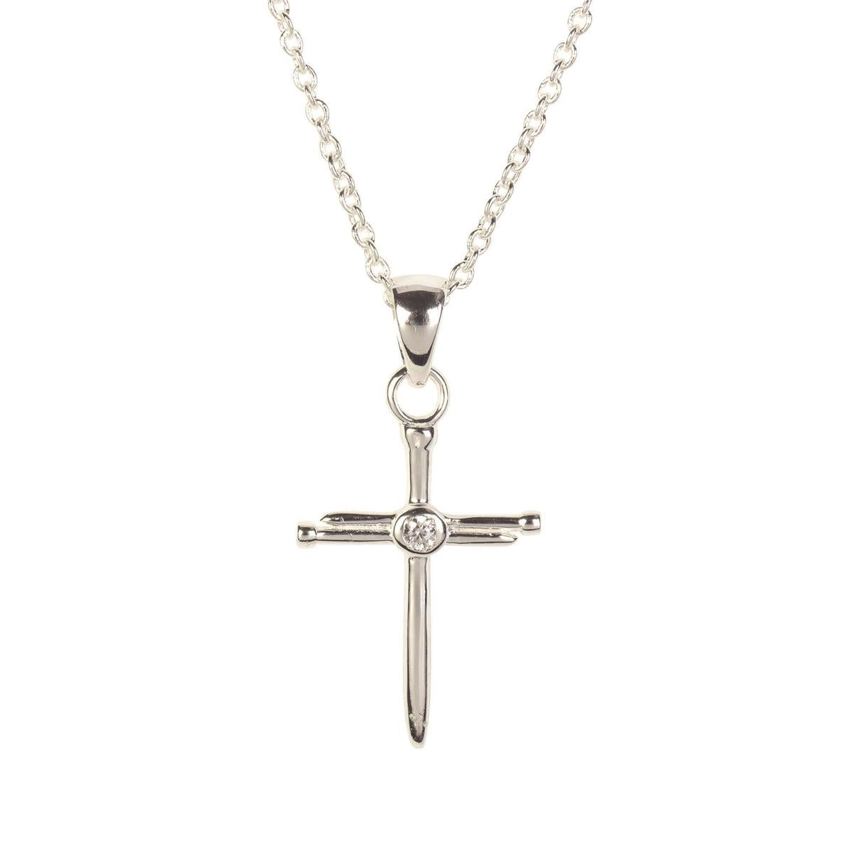 Nail Cross/cz Silver Plate 18" Chain by Dicksons