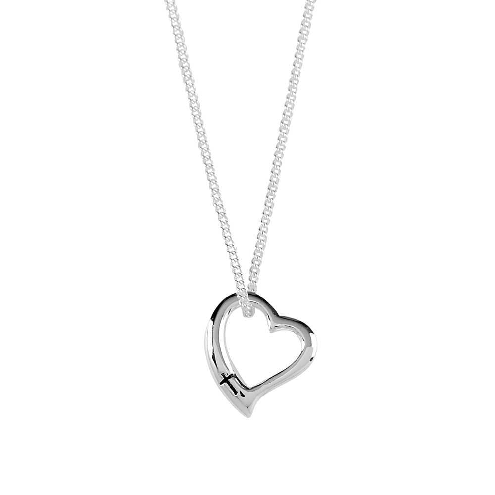 Necklace Heart with Engraved Cross Silver Plated 18" Chn by Dicksons