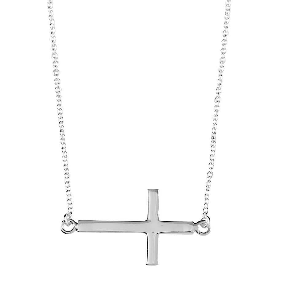 Necklace Silver Plated Sideways Cross-18"ch-dbx by Dicksons