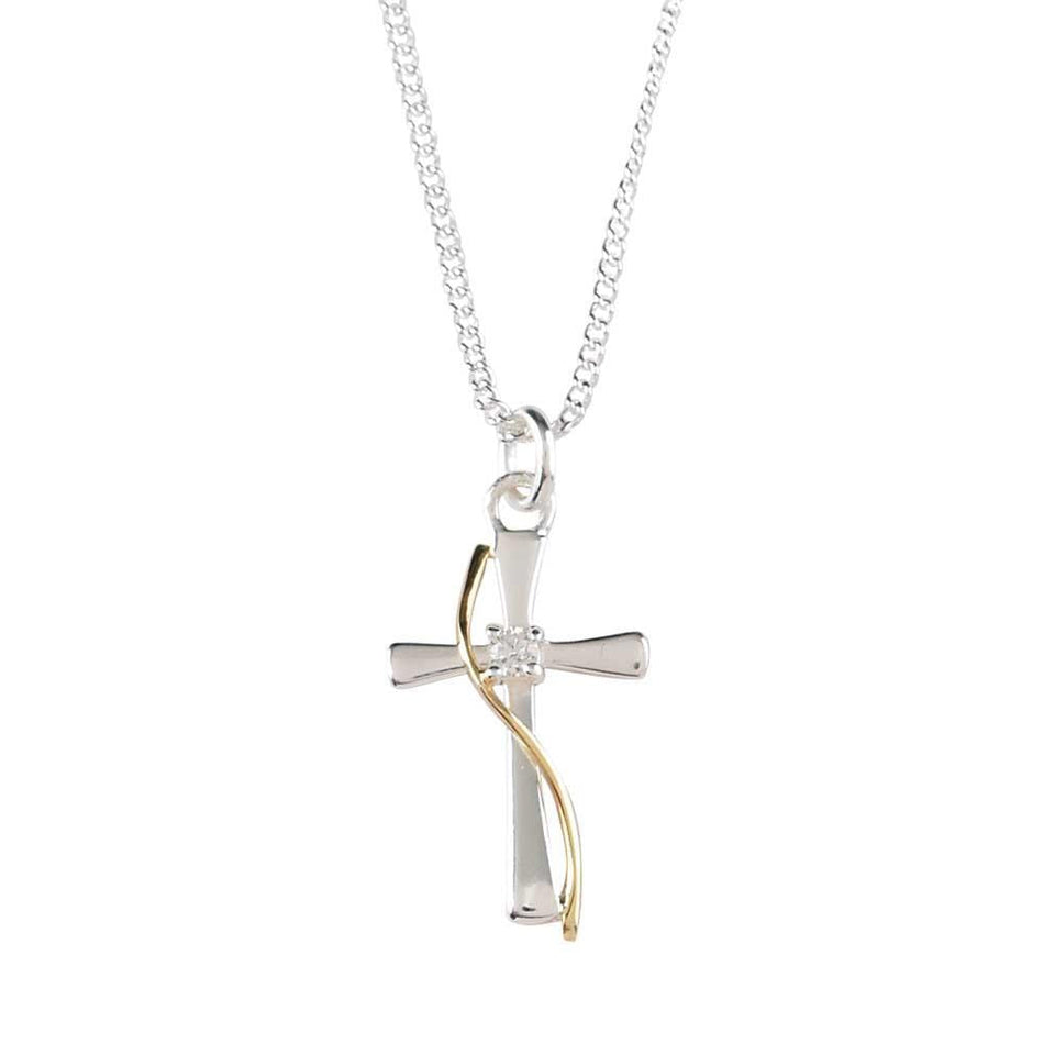 Necklace Silver Plated Cross/cz Gold Plated Sash-18"ch by Dicksons