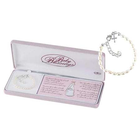 Bracelet Silver Plated Puff Cross/White Pearls-bb by Dicksons