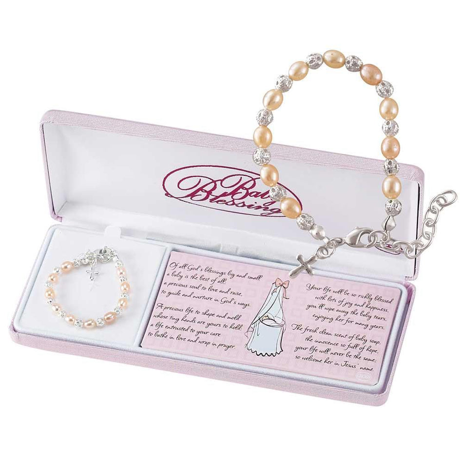 Bracelet Silver Plated Puff Cross/or Pearls/bds by Dicksons