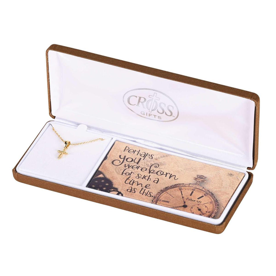 Esther 4:14 Mini Cross Gold Plated 18 Inch Stainless Steel Necklace by Dicksons
