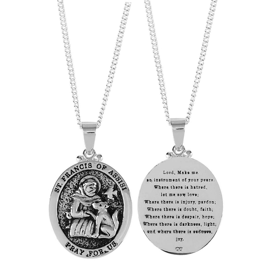 St. Francis of Assisi Pray For Us Oval Pendant Women's 18 Inch Silver Plated by Dicksons