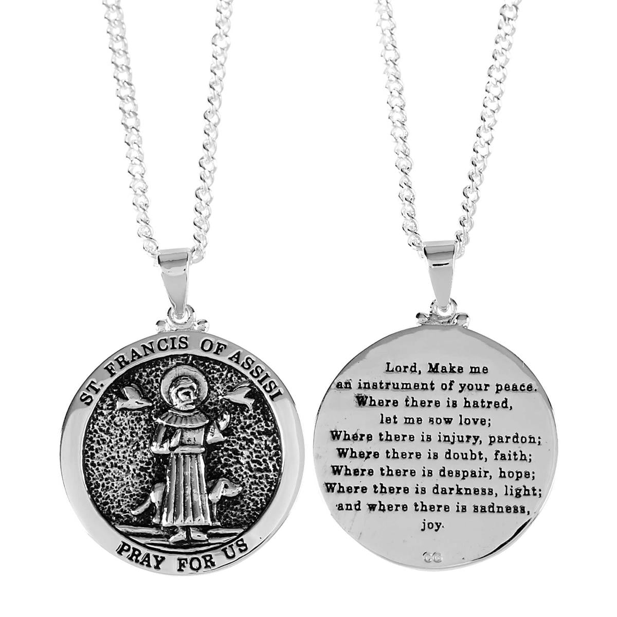 Necklace st Francis Round Medal Silver Plated -24"ch by Dicksons