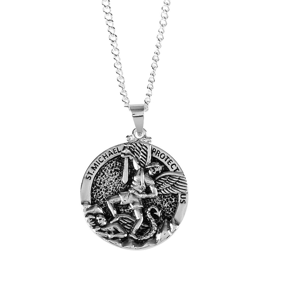 Necklace st Michael Round Medal Silver Plated-24" by Dicksons