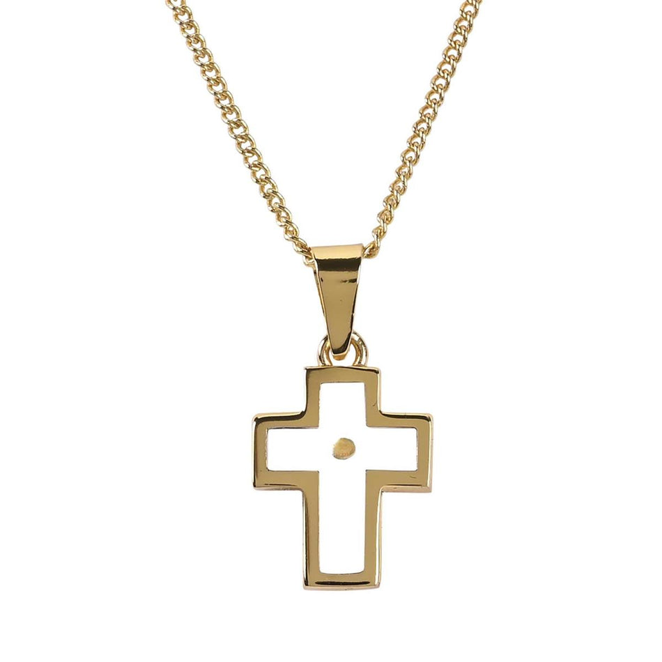 Gold Plated Mustard Seed Petal Cross Necklace Symbolic Cutout Faith Pendant by Dicksons