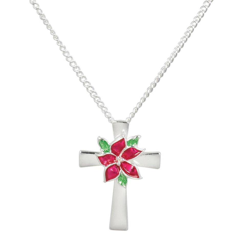 Necklace Flower of Holy Night Cross Silver Plated 18" by Dicksons