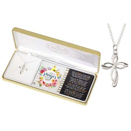 Necklace I Said A Prayr Ribbon Cross Silver Plated 18 by Dicksons
