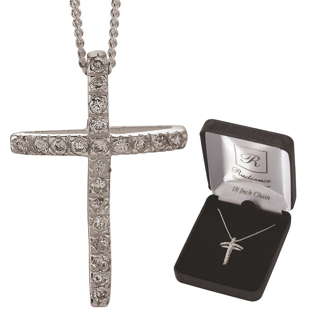 Necklace Sterling Silver Open Bow Cz Cross 18"DBOX by Dicksons