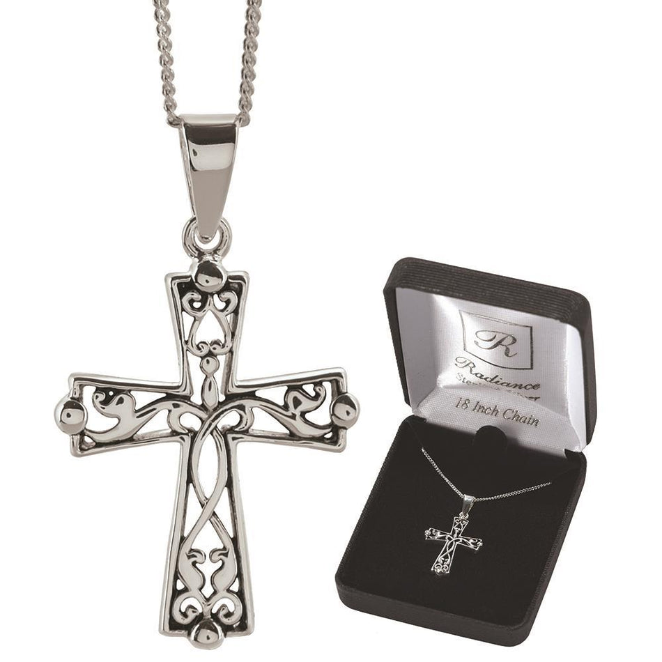 Necklace Sterling Silver Filigre Flr/Cross 18" Dbox by Dicksons