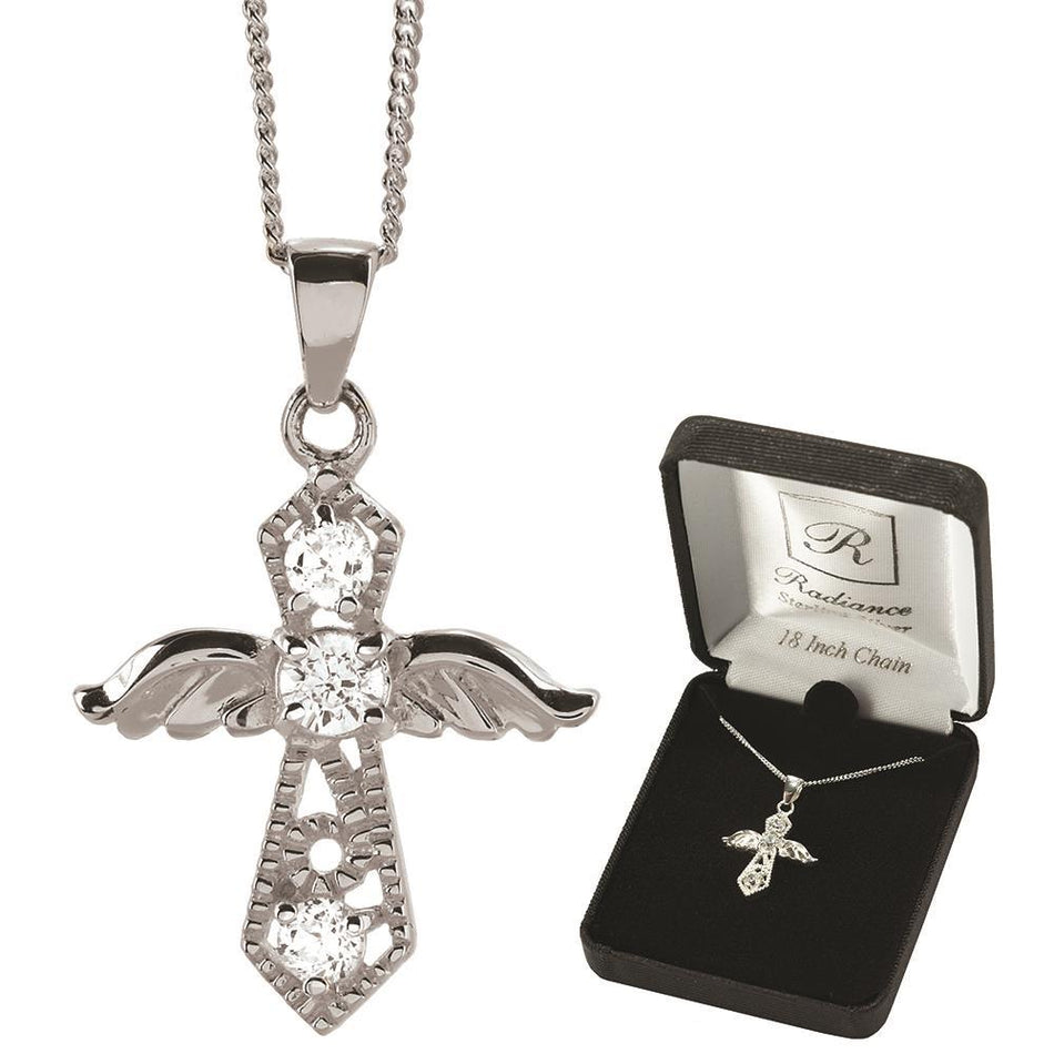 Necklace Sterling Silver 3/4"ANGL Cross/stones-vbal by Dicksons