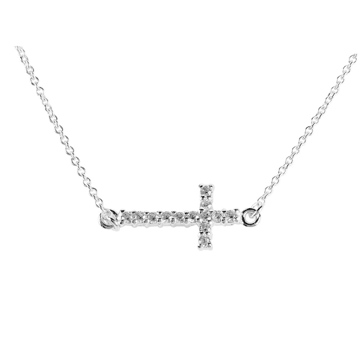 Necklace Sterling Silver Small Sideway Cz Cross-18"dbx by Dicksons