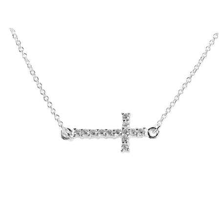 Necklace Sterling Silver Small Sideway Cz Cross-18"dbx by Dicksons