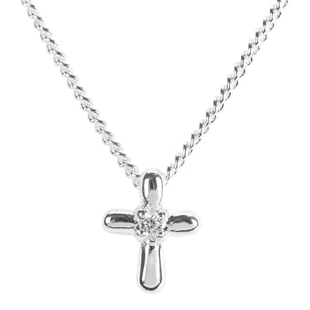 Necklace petal Cross/cz Silver Plated 5/16"X1/4"-16"CH by Dicksons